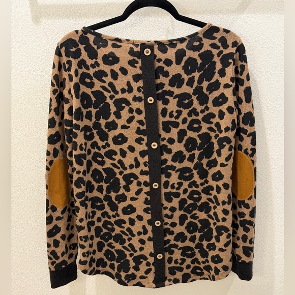 PINK CLOVER Abby Leopard Print Button Back Top S - Indie Sleaze Elbow Patch - Picture 9 of 13